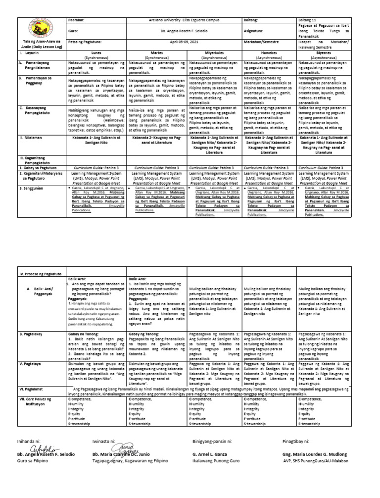 DLL FORMAT WEEKLY April 5 9 | PDF