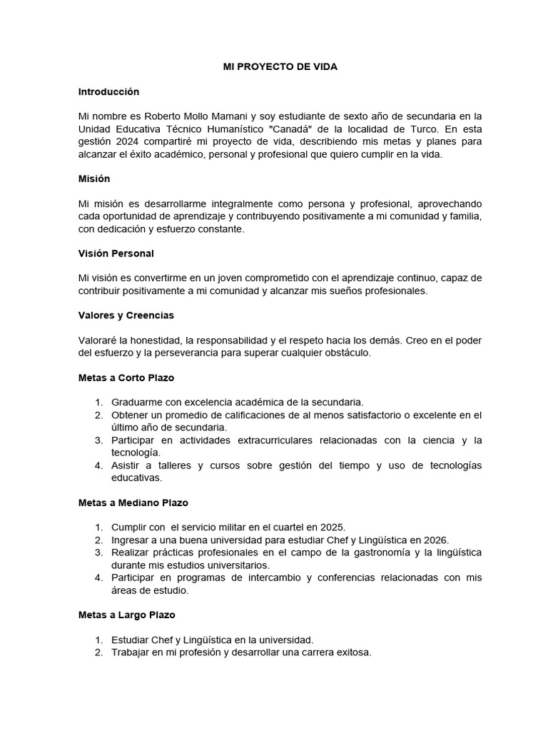 Mi Proyecto de Vida | PDF | Crecimiento personal y profesional