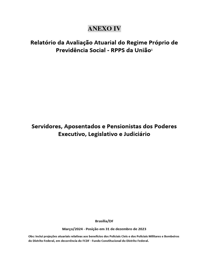 Avaliação Atuarial do RPPS da União 2023 | PDF | Ciência Atuarial ...