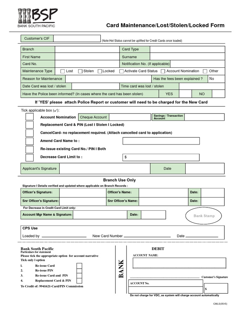 02.09 Card Maintance Form | PDF | Credit Card | Transaction Account