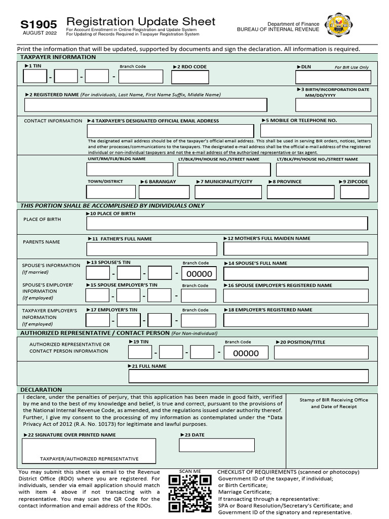 Taxpayer Registration Update Form | PDF | Government Finances | Government