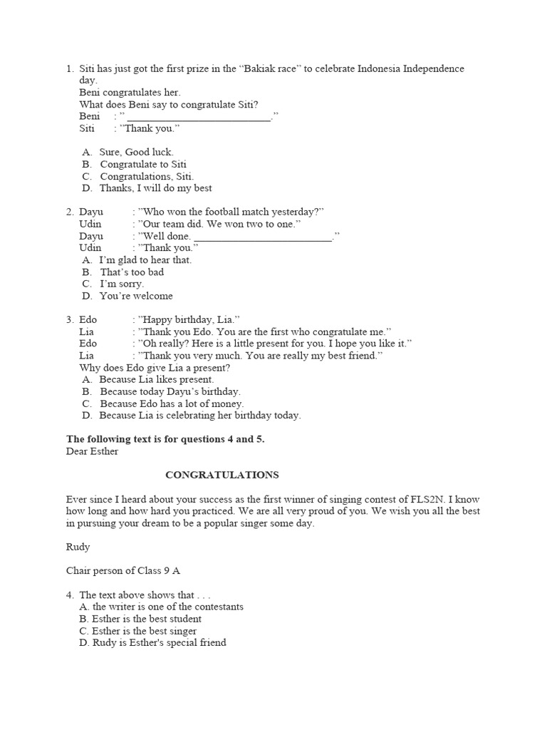 Latihan Soal Cong Hope Wish Pdf