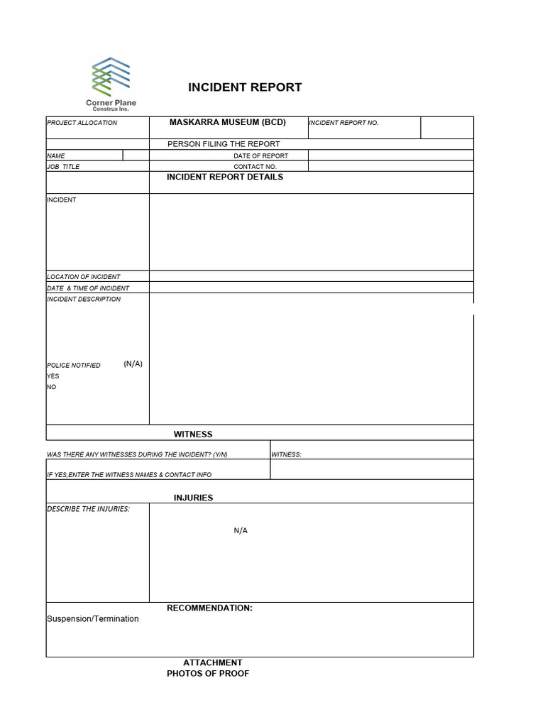 INCEDENT REPORT FORMAT PDF