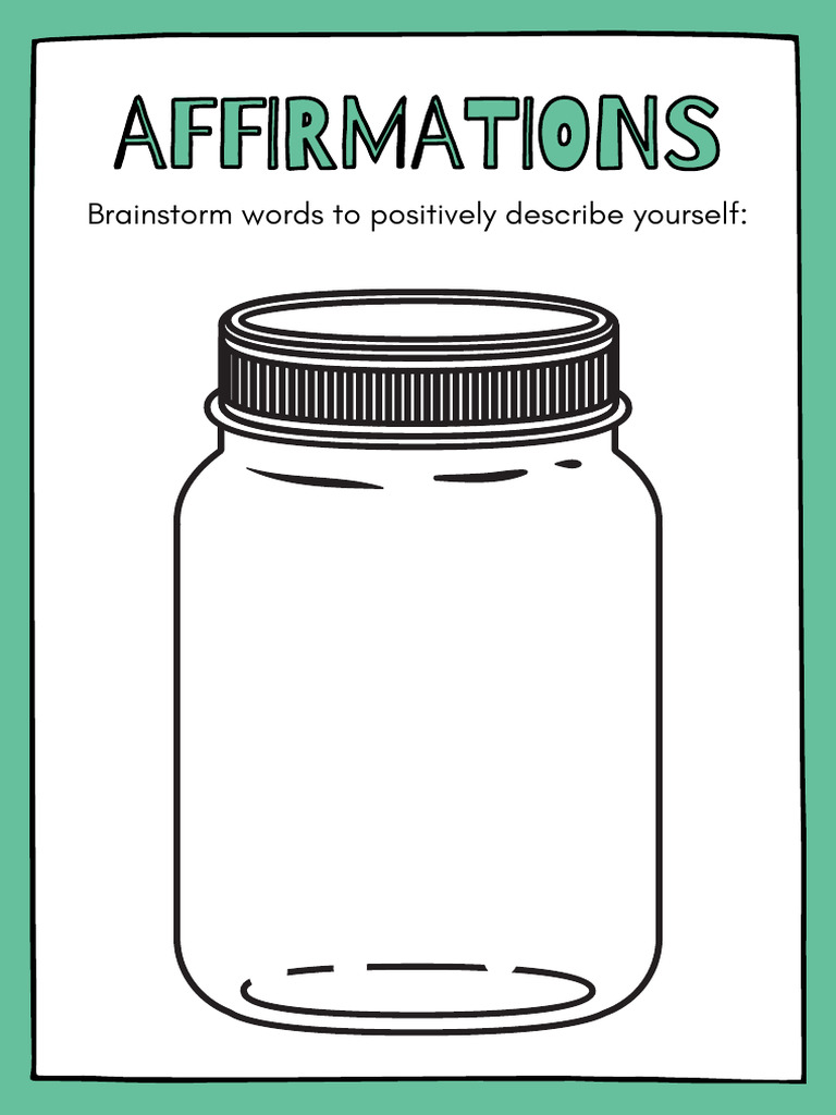 Green Positive Affirmations Jar SEL Worksheet | PDF