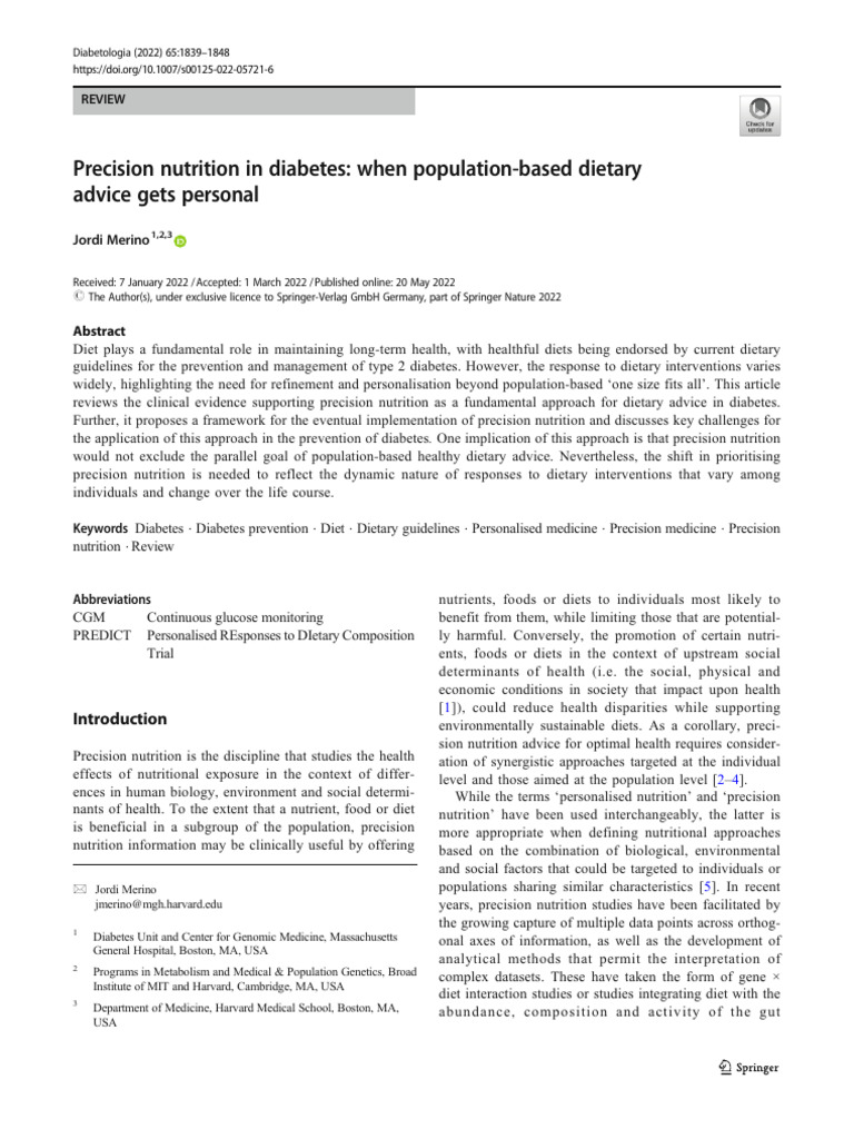 Precision Nutrition for Diabetes Management | PDF | Diabetes | Dieting