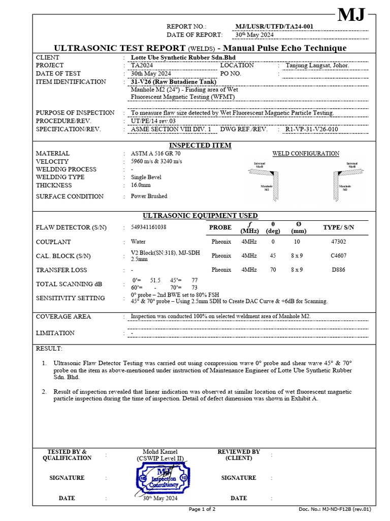 Utfd Report On 31-V26 | PDF | Ultrasound | Welding