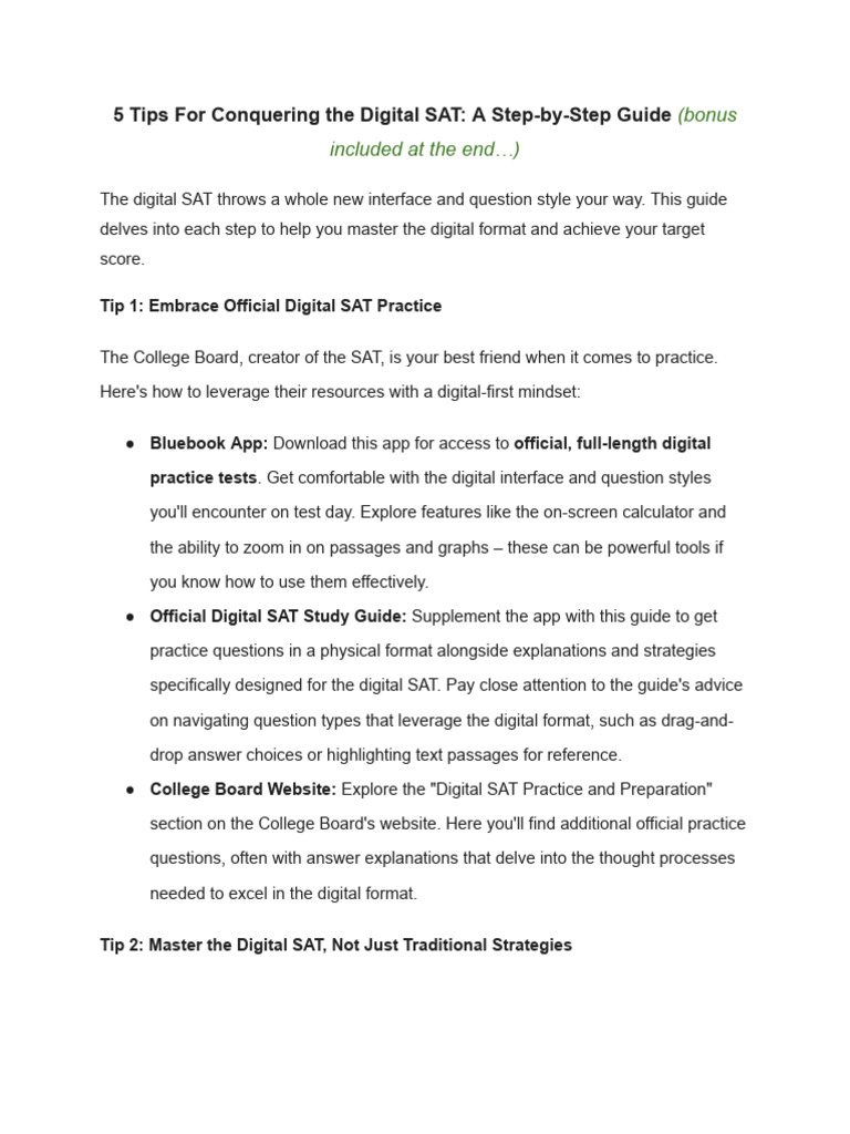 Mastering the Digital SAT: 5 Essential Tips | PDF | Sat | Critical Thinking