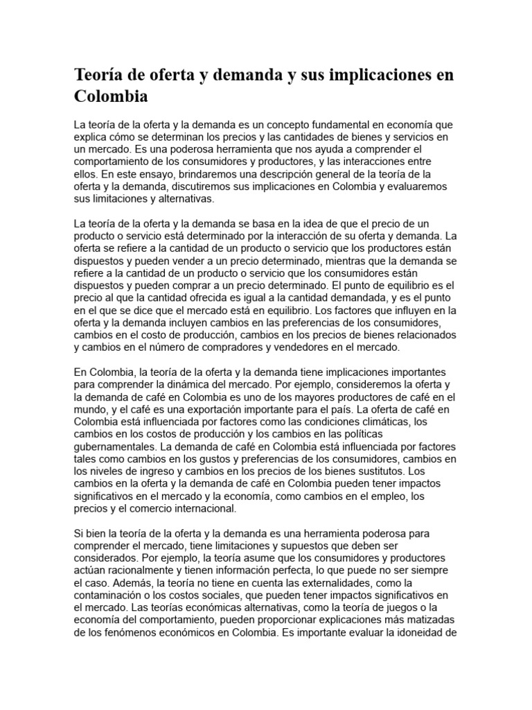 Oferta y demanda en Colombia: análisis económico | PDF | Oferta ...