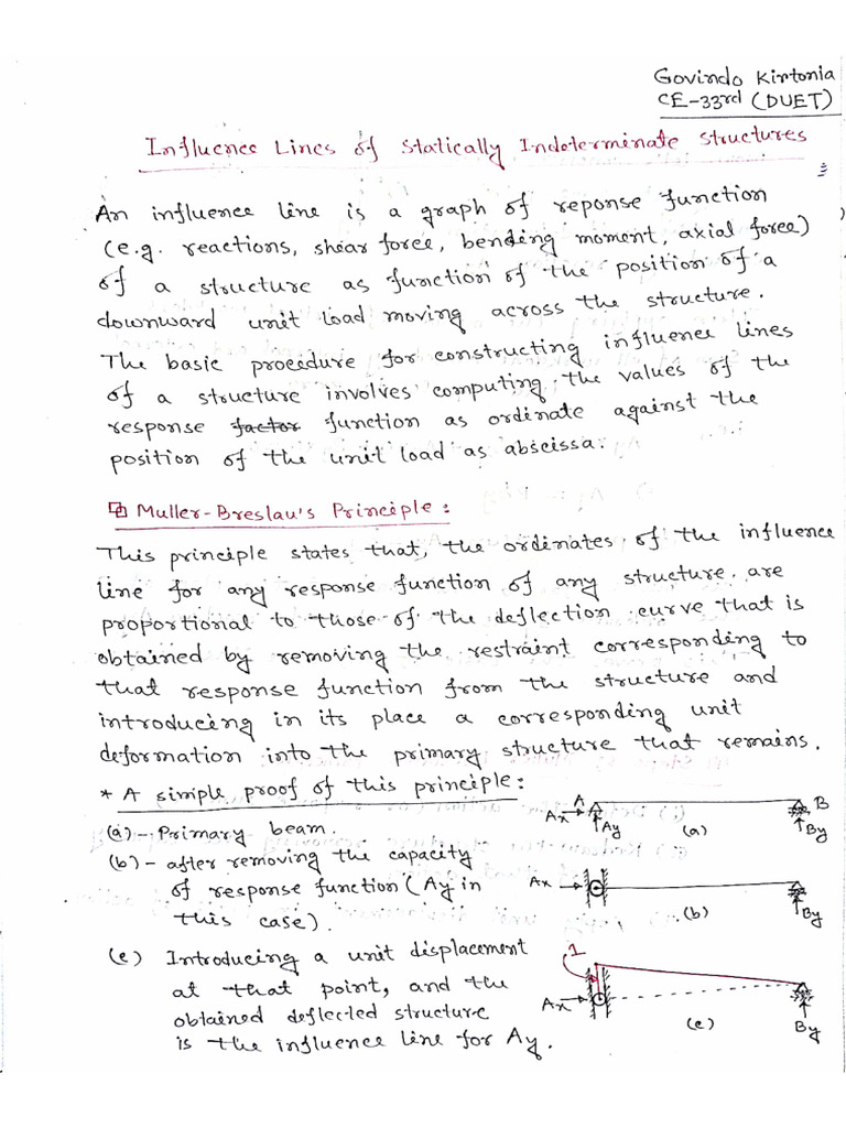 Influence Lines of Indeterminate Structures | PDF
