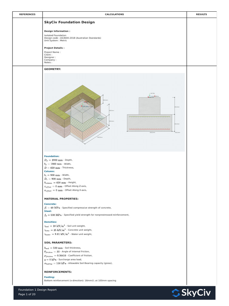 AS3600 Foundation Design Report | PDF | Bending | Foundation (Engineering)