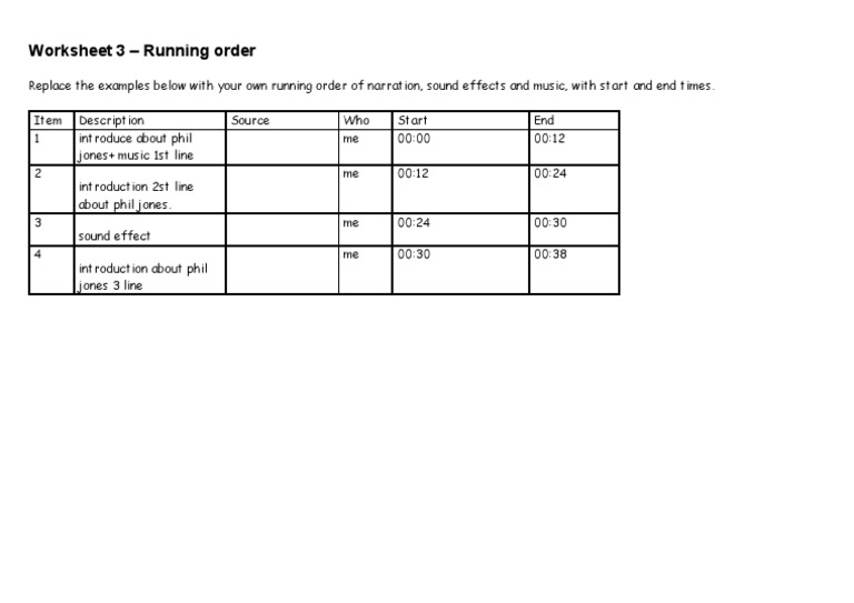 Worksheet 3 - Running Order | PDF