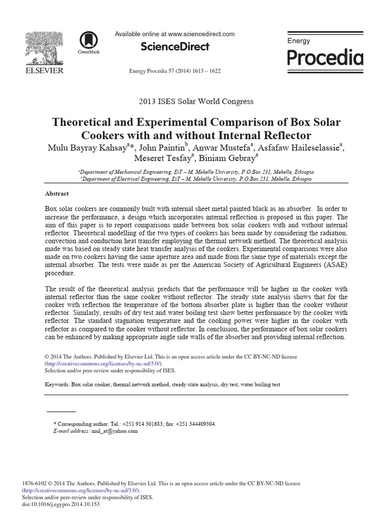 Theoretical and Experimental Comparison of Box Solar Cookers 2014 ...