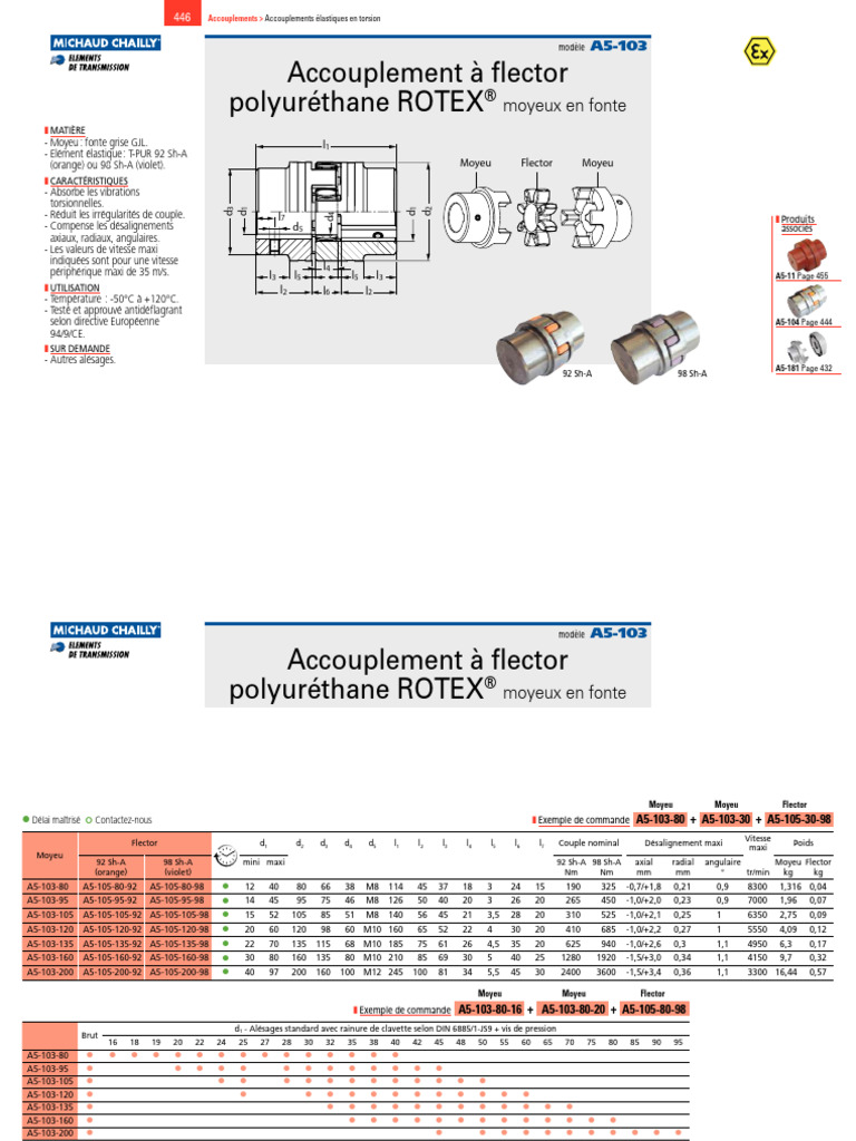 Accouplement Flector Polyurethane Rotex Moyeux Fonte A5 103 A5 103 ...