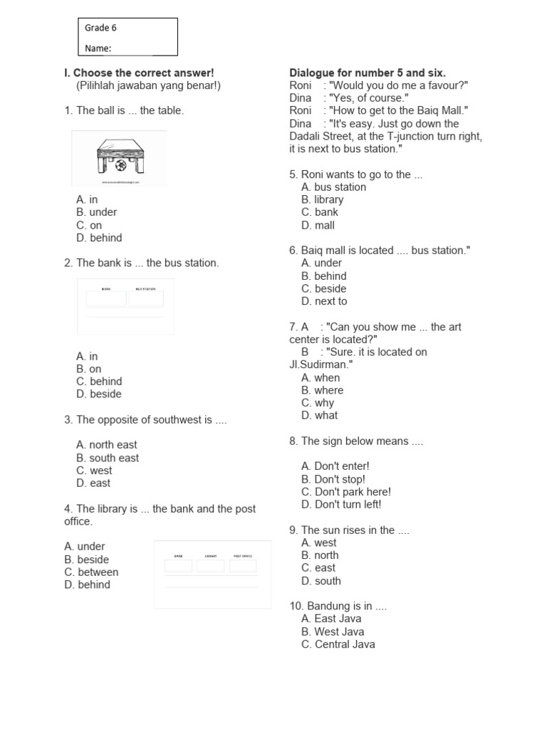 Directions Taks Grade 6 | PDF | Indonesia