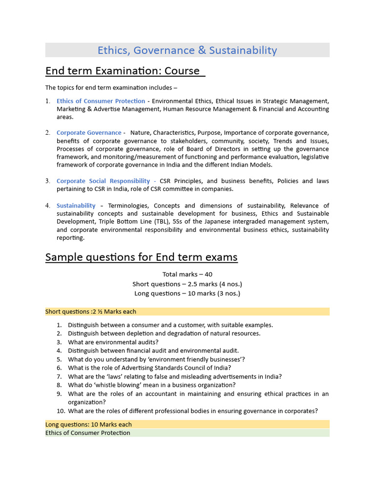 EGS Exam: Ethics & Sustainability Overview | PDF | Corporate Social ...