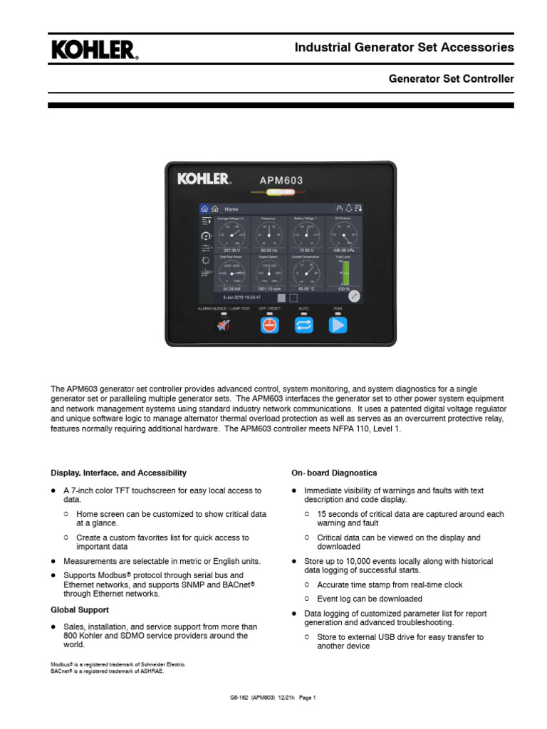 APM603 Generator Set Controller Guide | PDF | Relay | Switch
