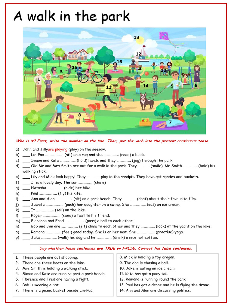Present Continuous Park Activities | PDF