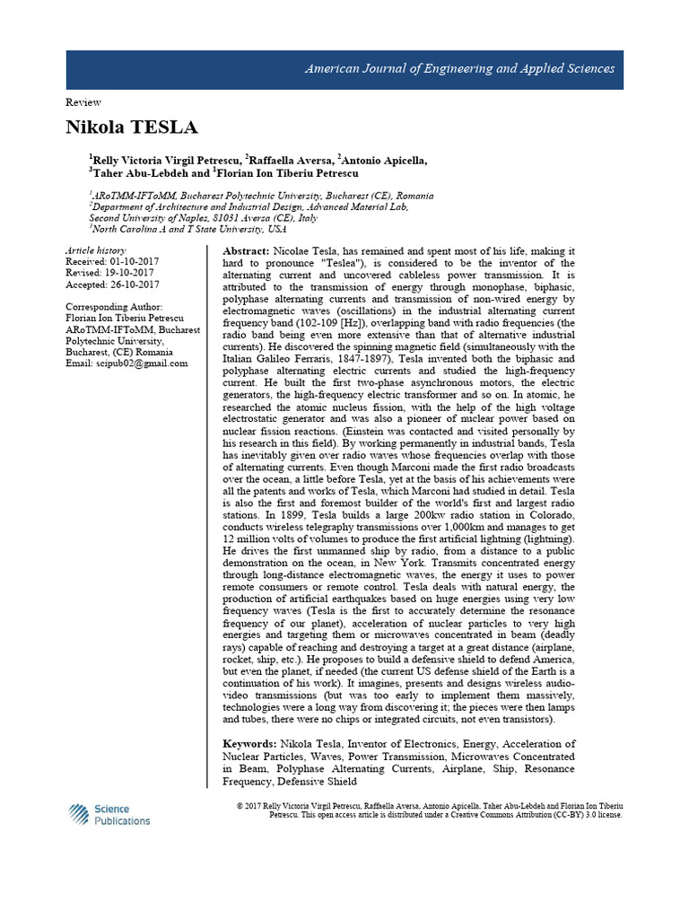 Nikola TESLA. (N.D.) - American Journal of Engineering and Applied ...