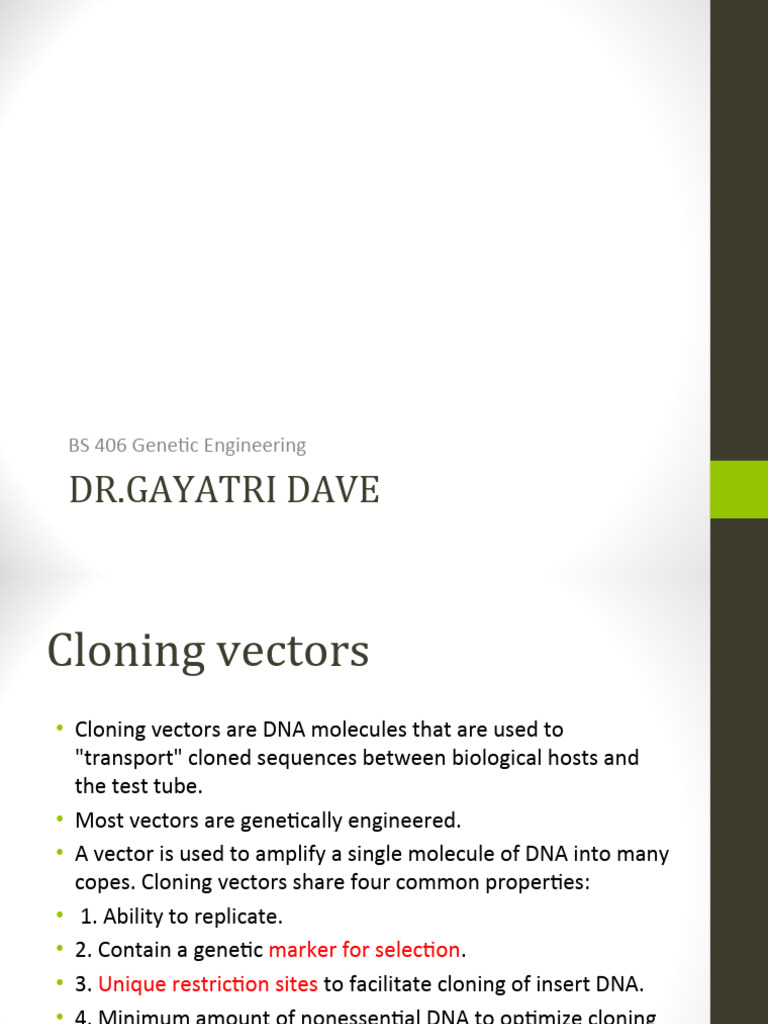 Cloning Vectors in Genetic Engineering | PDF | Molecular Cloning | Plasmid