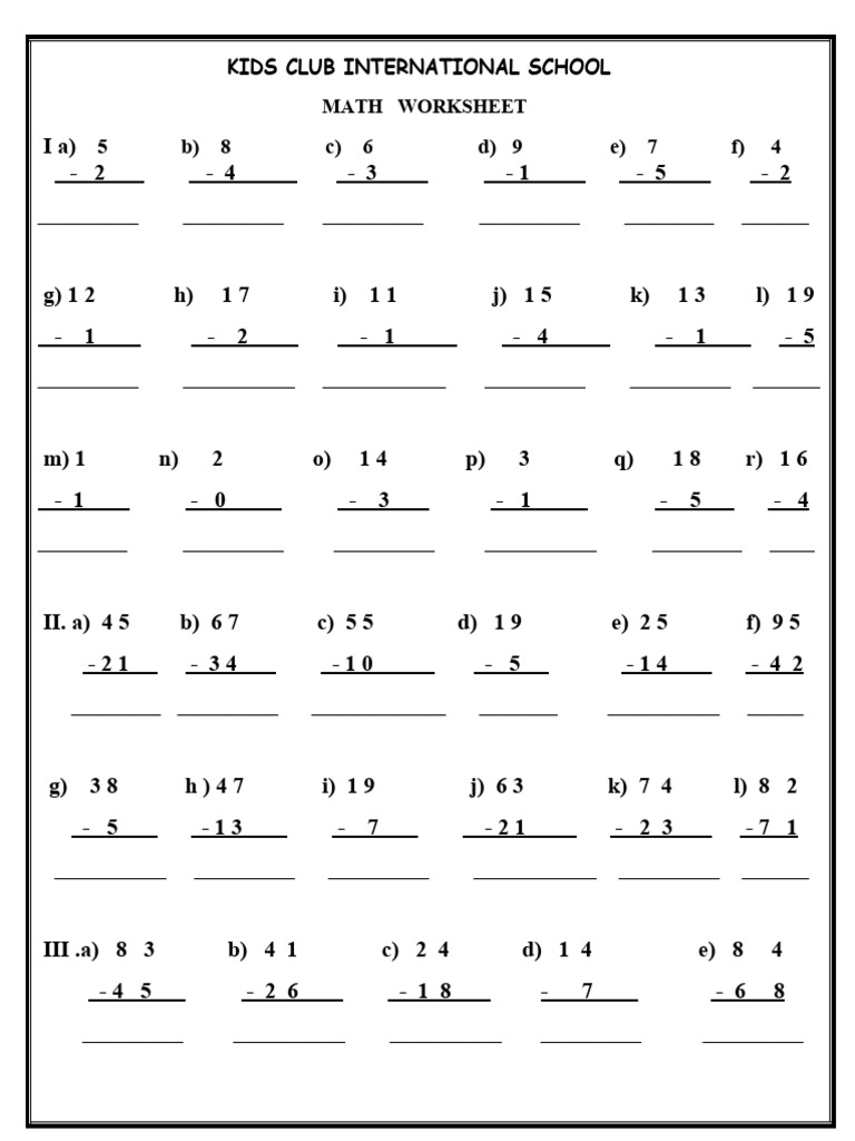 Math Subtraction Worksheet for Kids | PDF | Teaching Methods ...