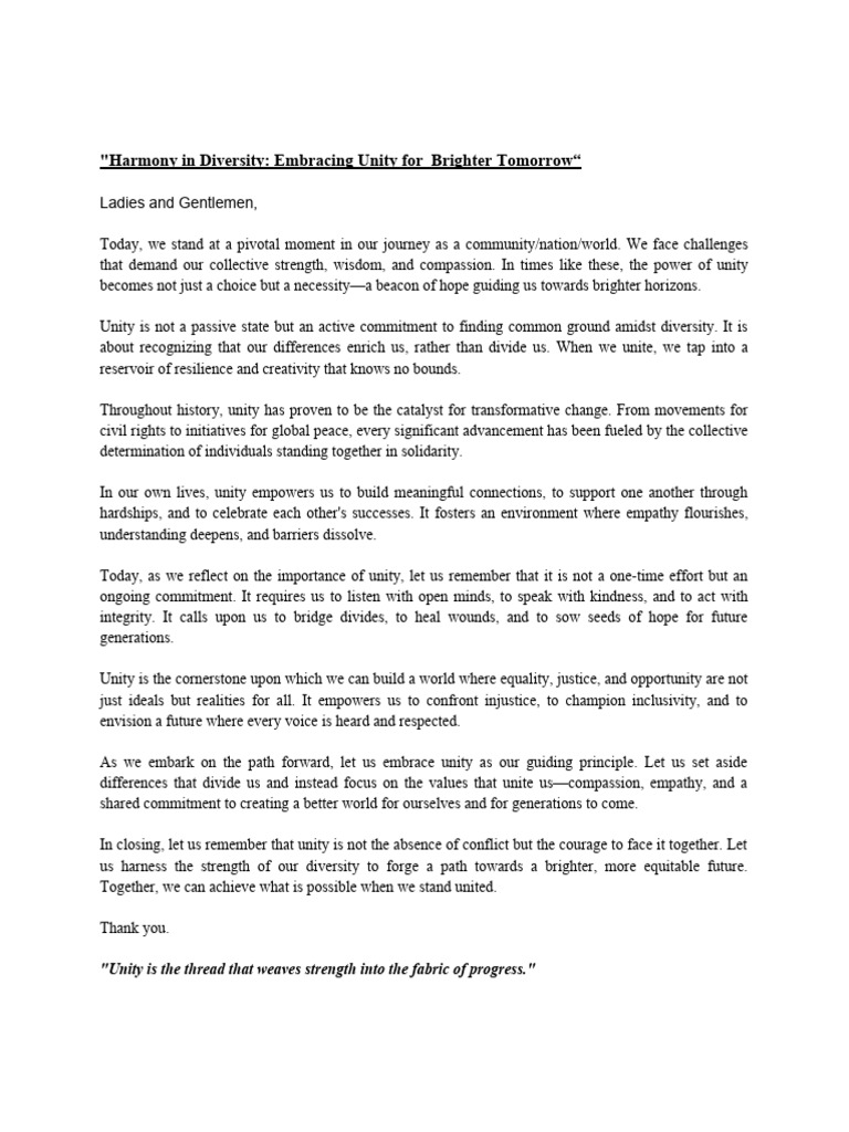 Speech on unity pdf