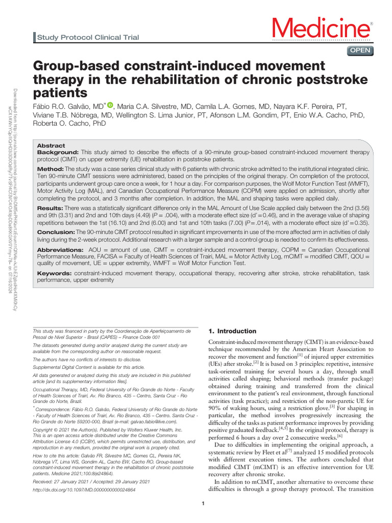 Group Based Constraint Induced Movement Therapy In.73 | PDF | Stroke ...