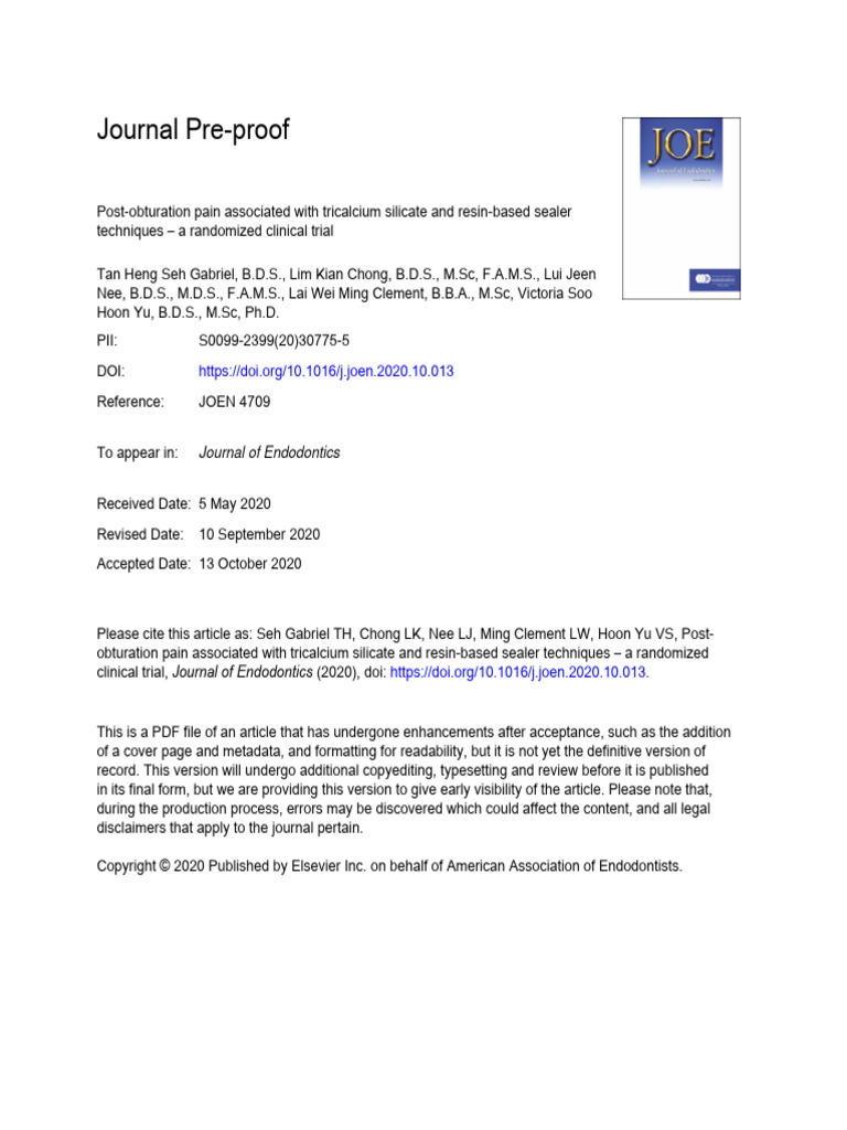 10 1016@j Joen 2020 10 013 | PDF | Dentistry | Medical Specialties