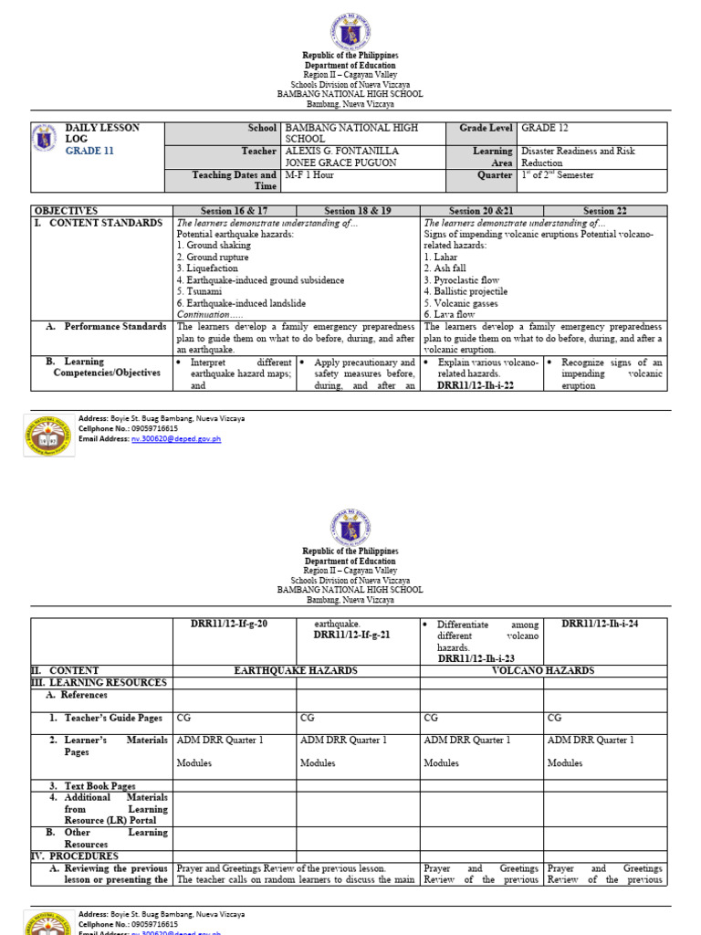 Grade 12 Disaster Readiness Lesson Plan | PDF | Volcano | Types Of ...