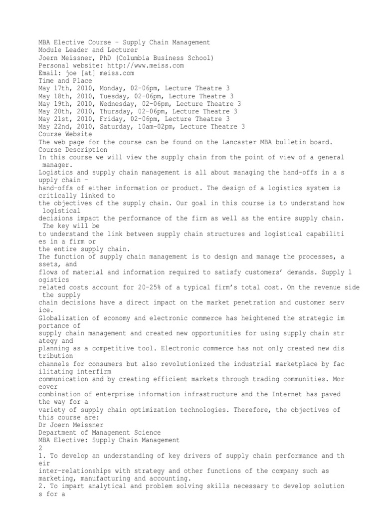 Suppy Chain Management Notes | PDF | Supply Chain Management ...