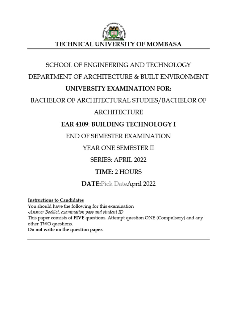 Building Technology Exam Overview | PDF