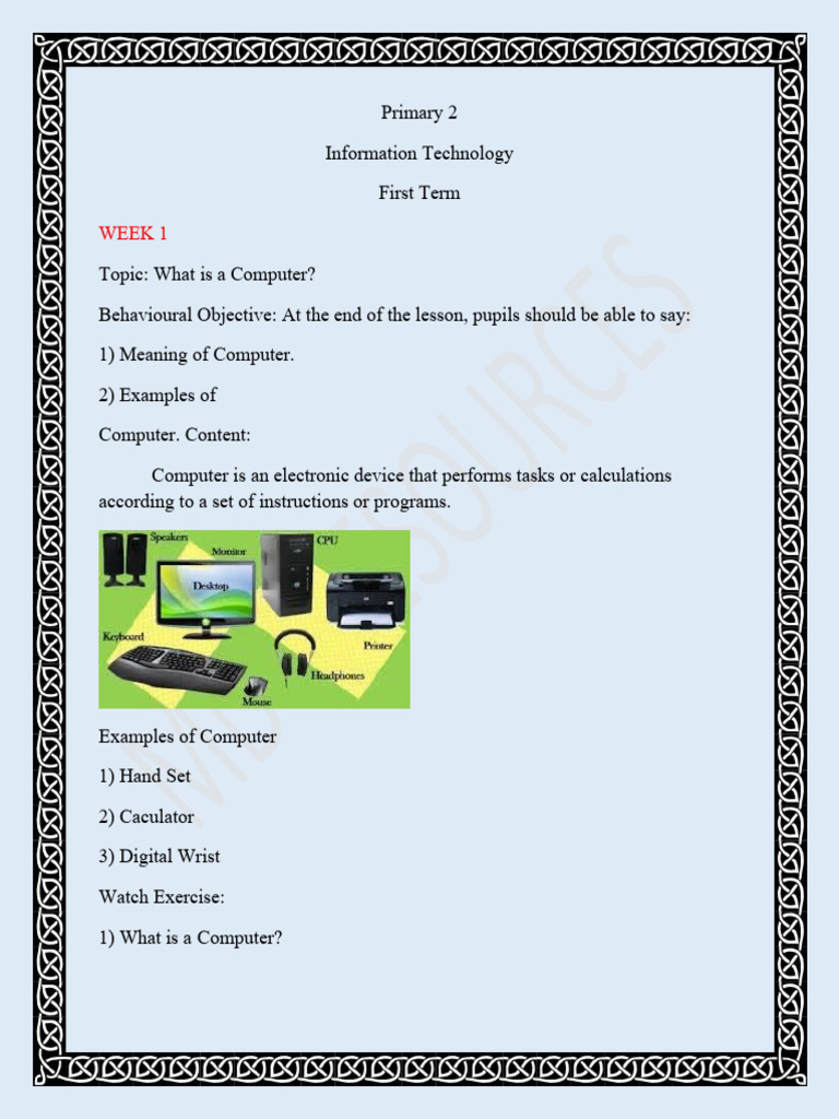PRY 2 ICT Ist Term Note | PDF | Computer Monitor | Operating System