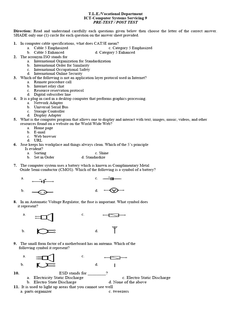 ICT Post-Test Questionnaire | PDF | Electrostatic Discharge | Capacitor