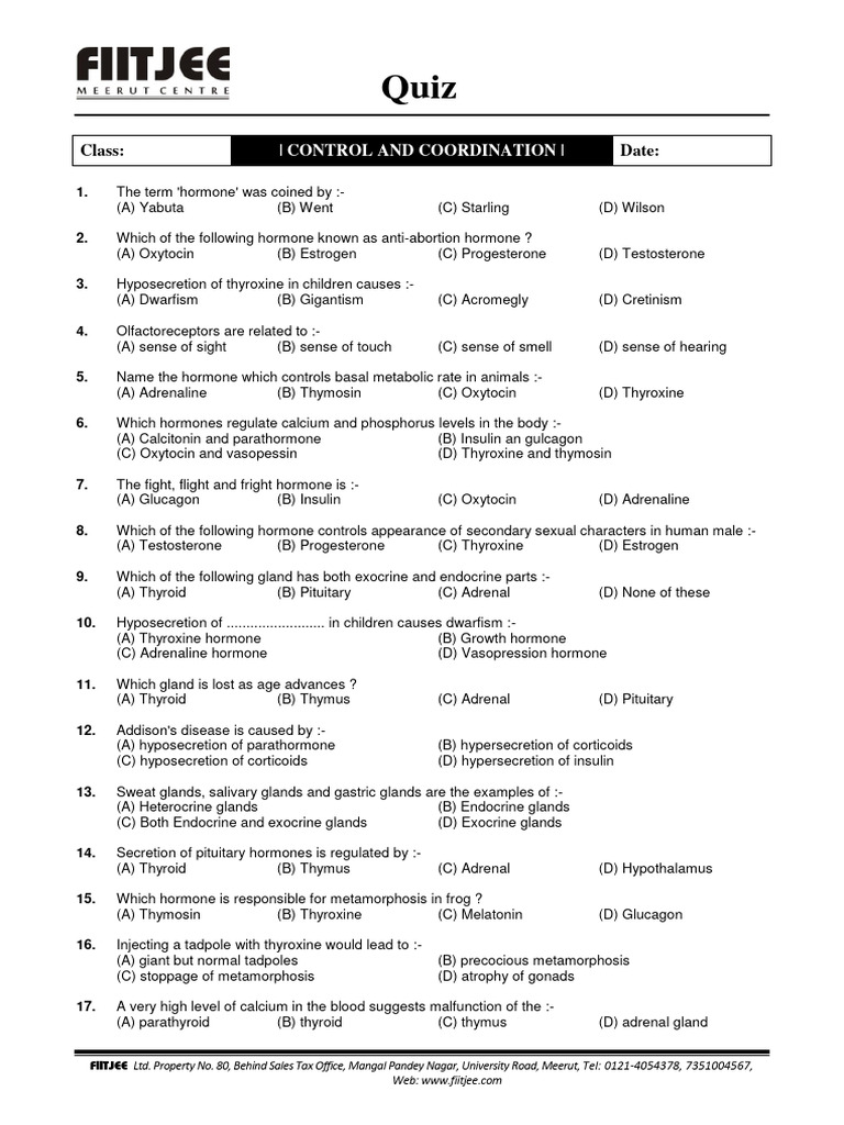 Control and Coordination | PDF | Endocrine System | Animal Anatomy