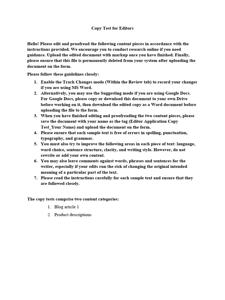 Editor Application Copy Test Instructions | PDF | Water Purification ...