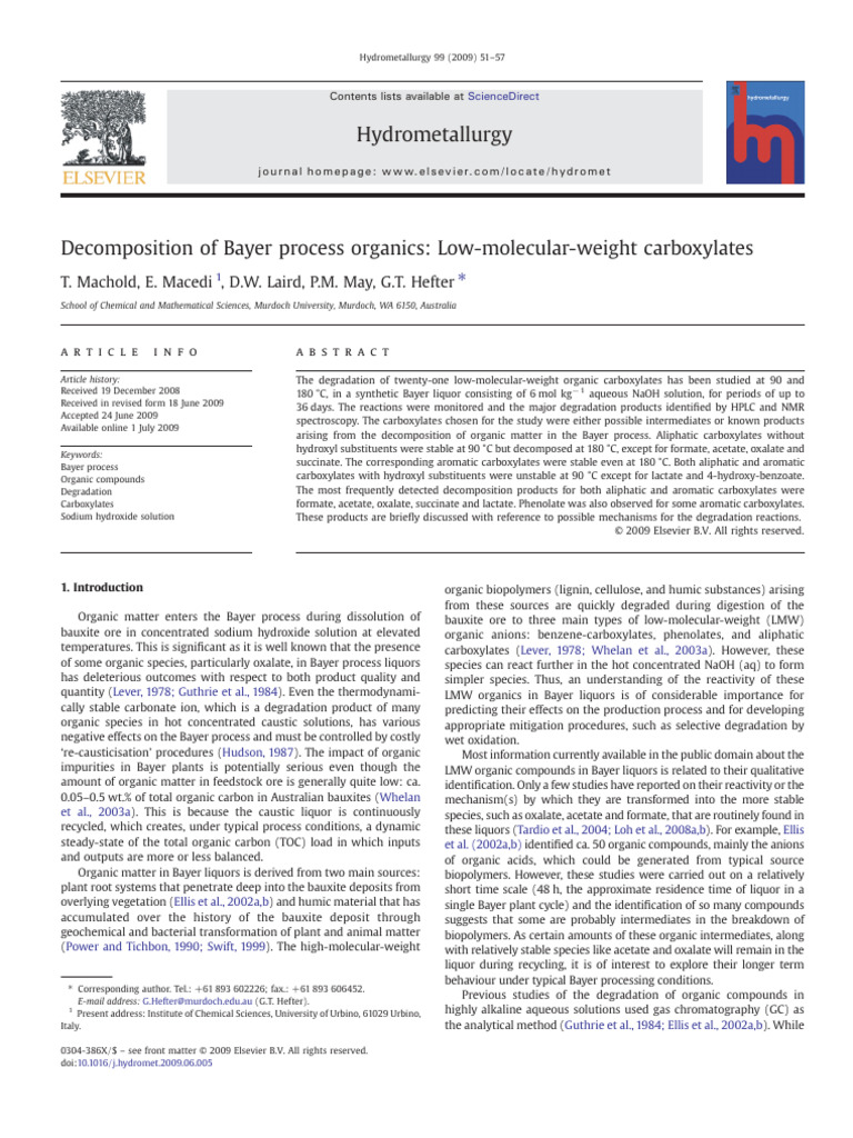 Bayer Process Organic Degradation | PDF | Sodium Hydroxide | High ...