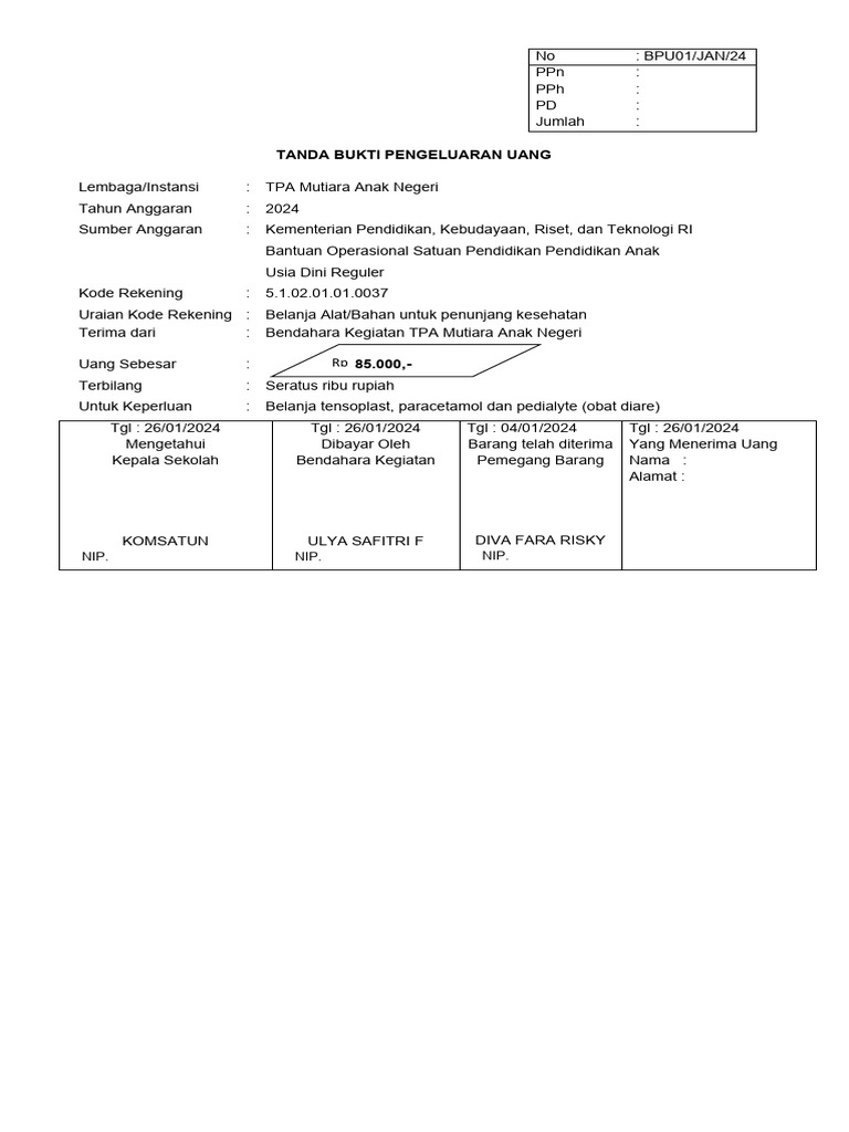 Format A2 Bop Paud | PDF