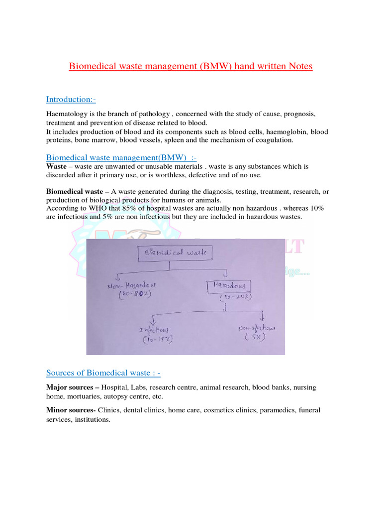 Biomedical Waste Management Notes | PDF | Waste | Health Sciences