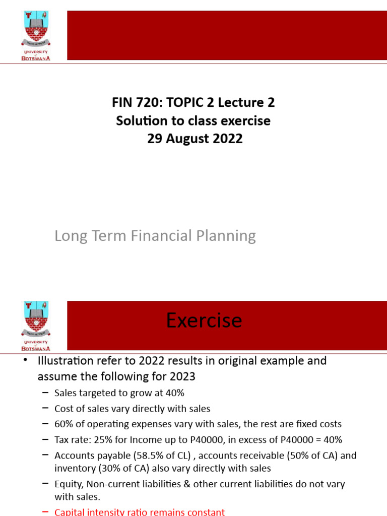 FIN 720 Topic2 Lecture 2 Solution To Class Exercise August 21 2023 ...