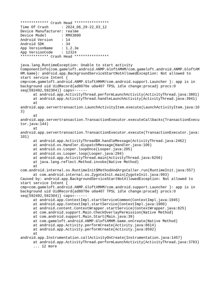 Android Crash Log: Background Service Error | PDF | Android (Operating ...