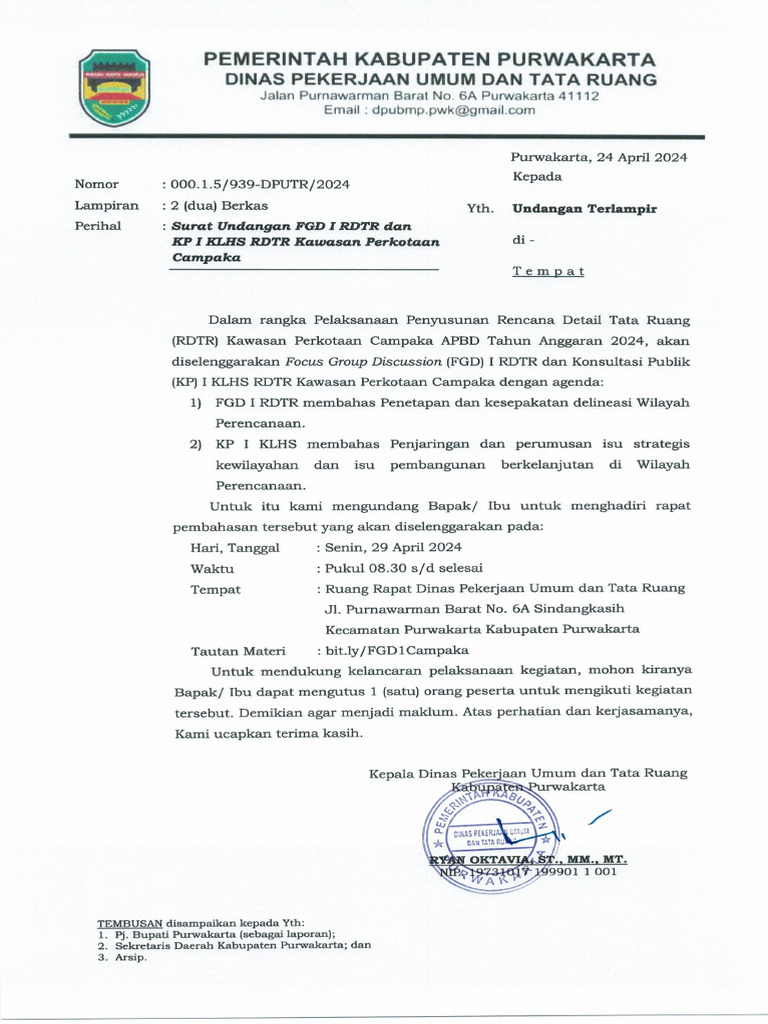 Surat Undangan FGD 1 RDTR Dan KP 1 KLHS RDTR Campaka | PDF