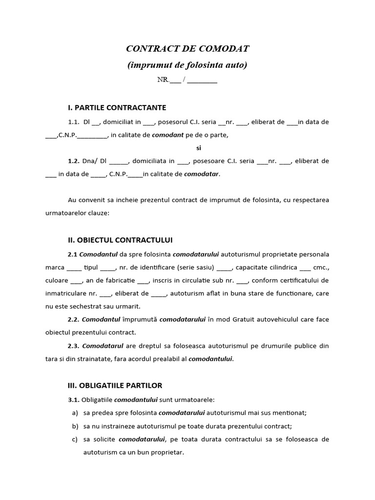 Model Contract-De-Comodat 2024 | PDF