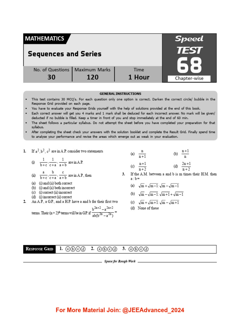 NTA JEE Main 101 Speed Tests Disha @JEEAdvanced - 2024 3 | PDF ...
