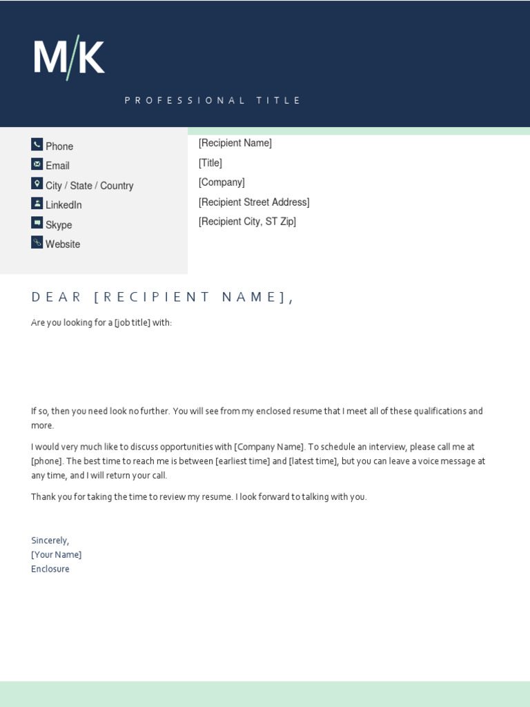 Job Application Cover Letter Template | PDF