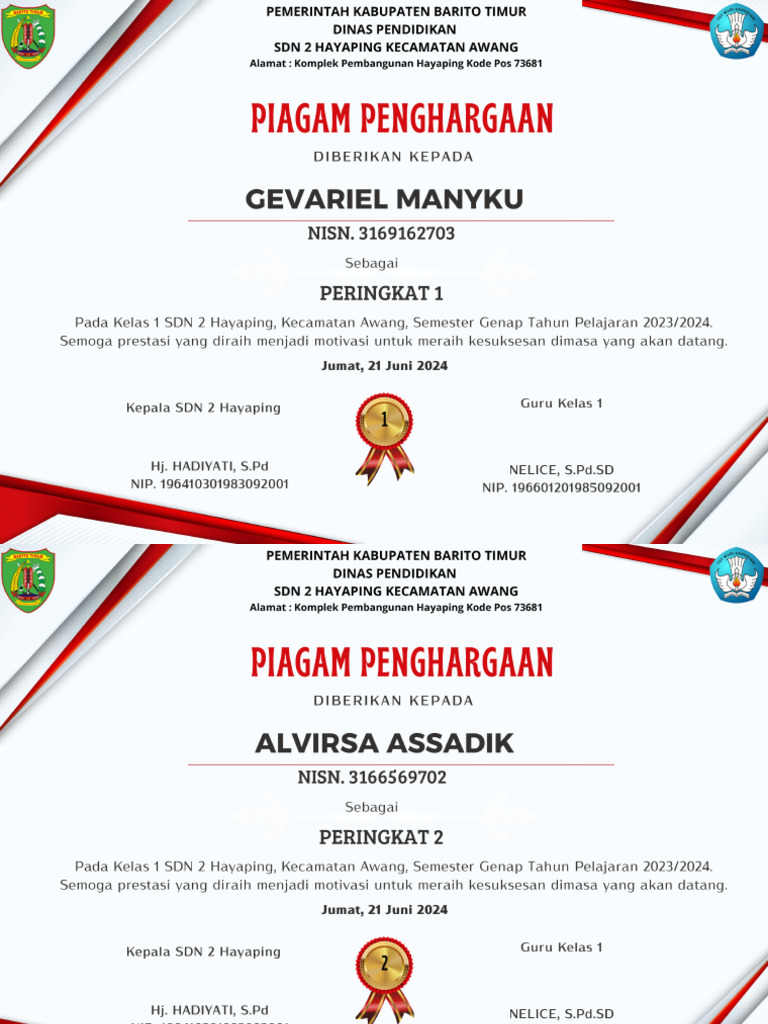 Piagam Juara Kelas 1 Pdf