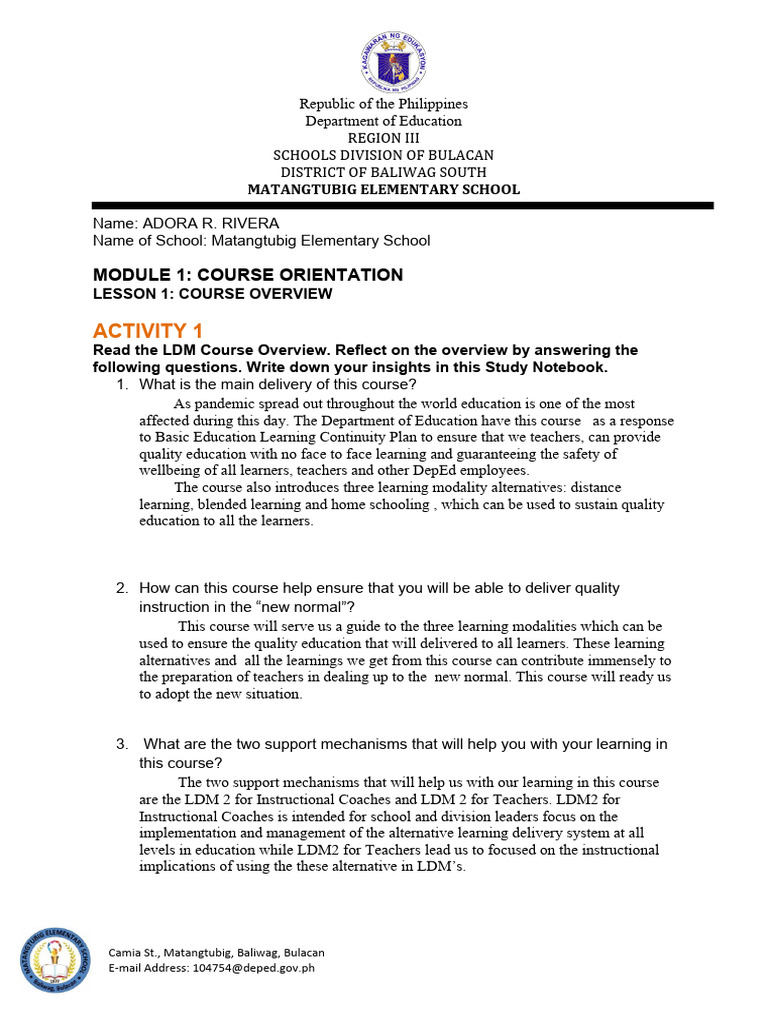 LDM Course Overview for Matangtubig Teachers | PDF | Learning | Teachers