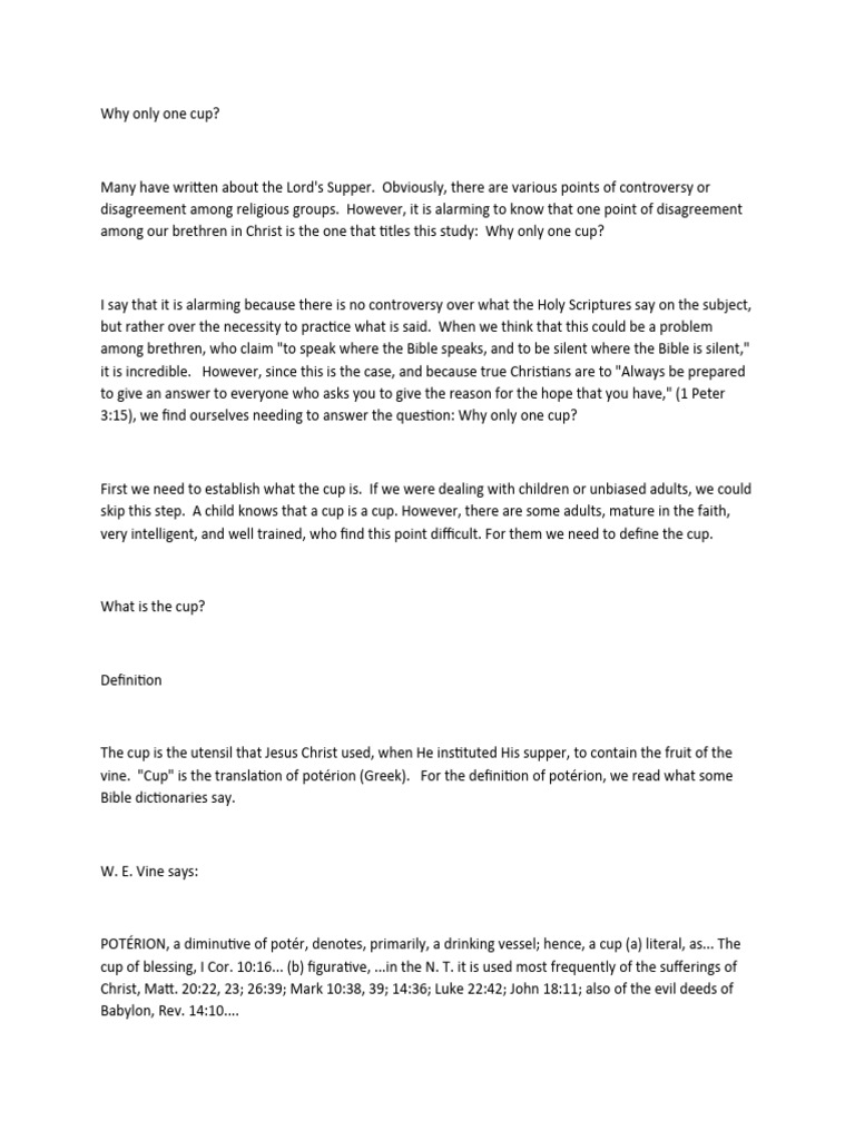 Why only one cup pdf eucharist jesus