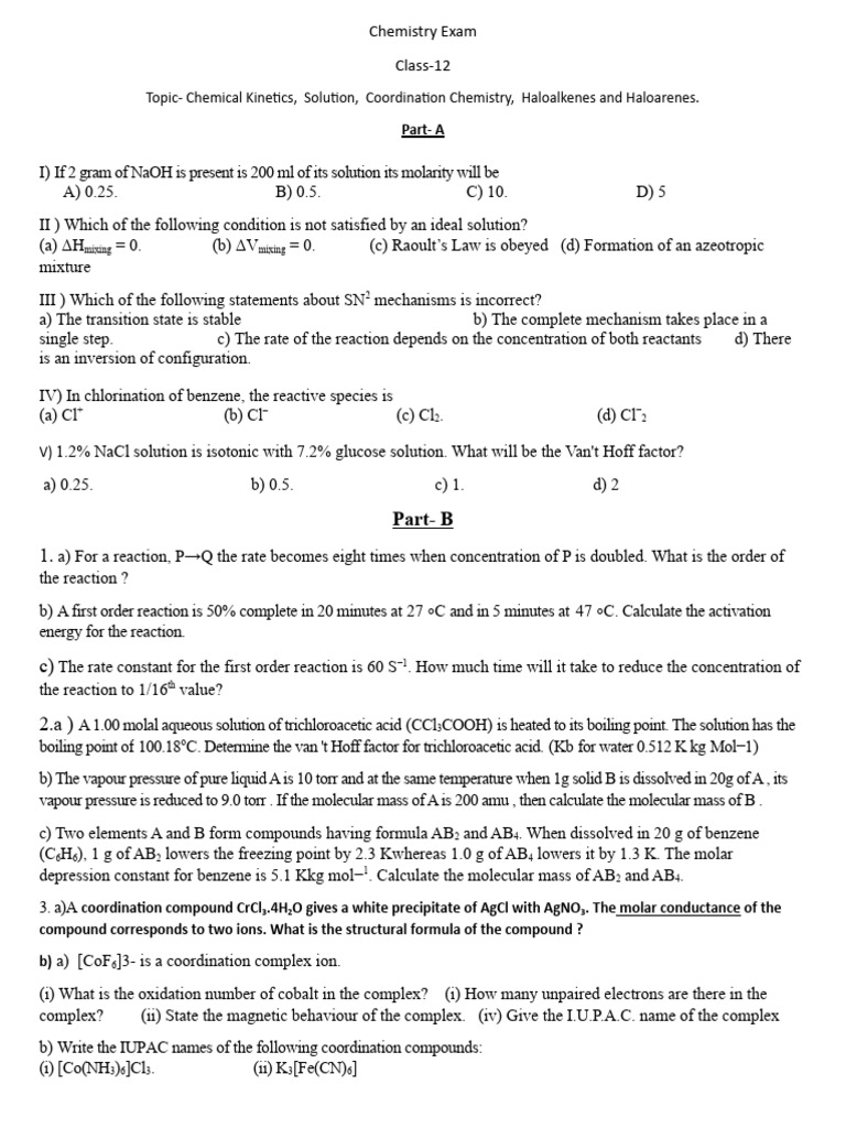 Chemical Kinetics Solution Coordination Pdf Chemistry Physical