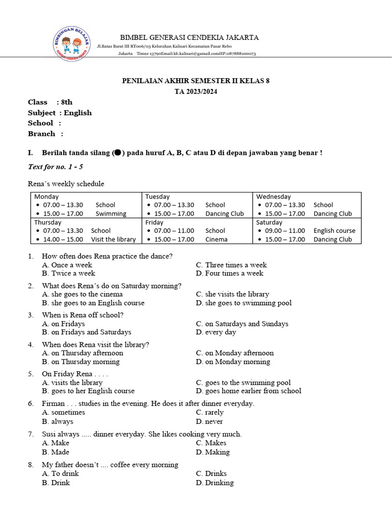 Pat 8 semester 2 pdf flowers lilium
