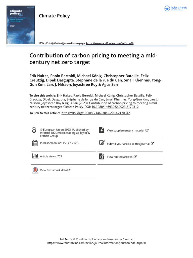 Contribution Of Carbon Pricing To Meeting A Mid Century Net Zero Target