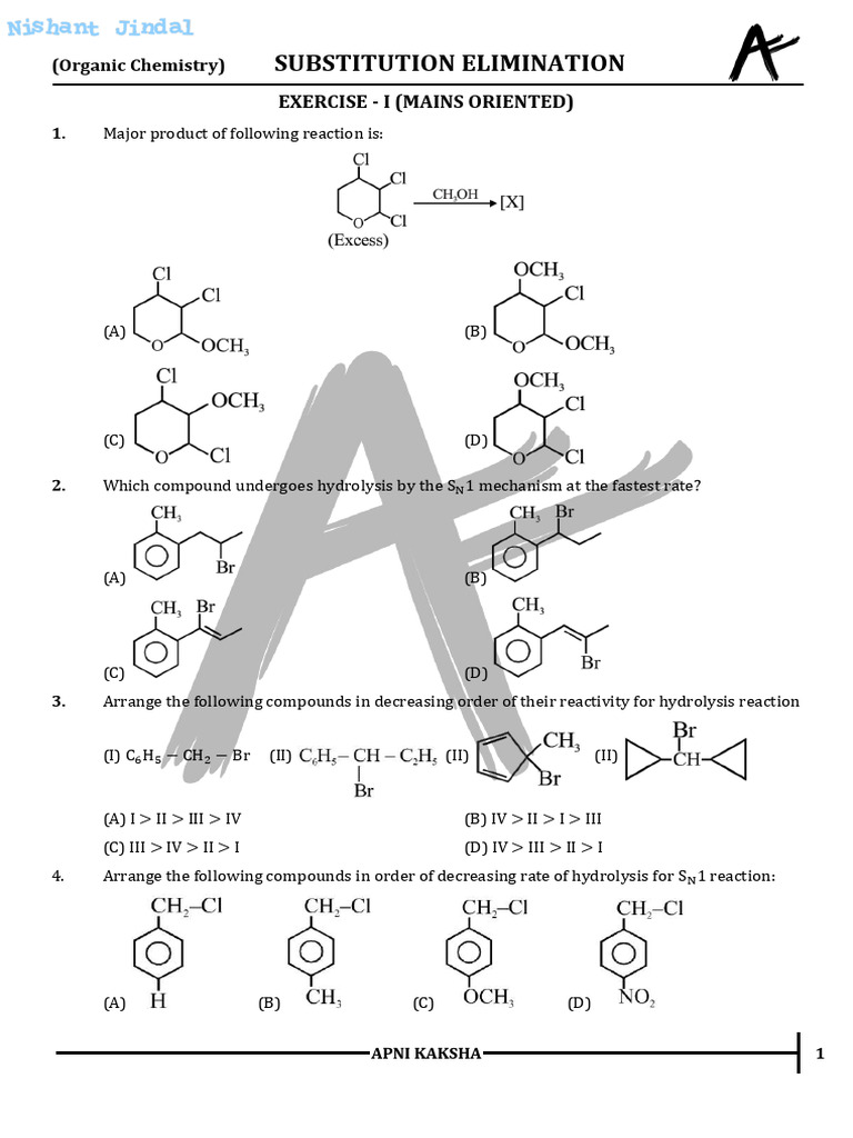 Organic Chemistry: Substitution Elimination Exercises | PDF | Chemical ...